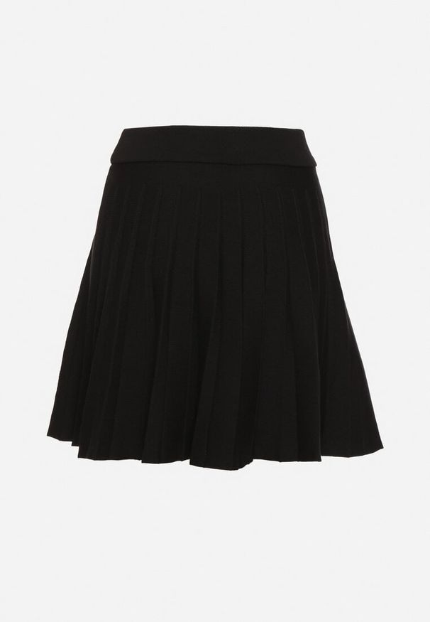 Born2be - Czarna Plisowana Spódnica z Wiskozą z Wysokim Stanem i Guzikami Natorella. Okazja: na co dzień. Stan: podwyższony. Kolor: czarny. Materiał: wiskoza. Styl: elegancki, casual