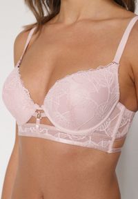 Born2be - Różowy Klasyczny Biustonosz Zdobiony Koronką i Aplikacją Metheis. Kolor: różowy. Materiał: koronka. Wzór: koronka, aplikacja #2