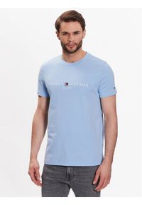 TOMMY HILFIGER - Tommy Hilfiger T-Shirt Logo MW0MW11797 Błękitny Slim Fit. Kolor: niebieski. Materiał: bawełna