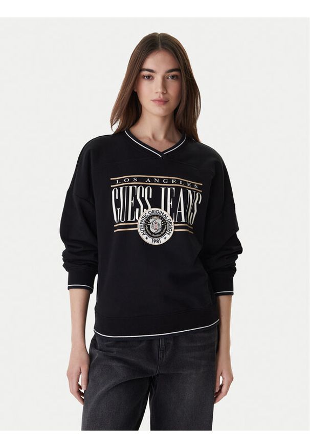 Guess Jeans Bluza W6RQ09 K68I4 Czarny Oversize. Kolor: czarny. Materiał: bawełna