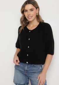 Born2be - Czarny Kardigan z Wełną z Rękawami Długości 3/4 Iffolara. Okazja: na co dzień. Kolor: czarny. Materiał: wełna. Styl: klasyczny, elegancki, casual #5