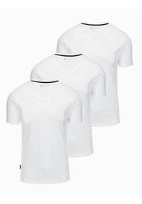 Ombre Clothing - Komplet koszulek z dekoltem V i elastanem oraz subtelnym logotypem 3-pak – 3x biały V2 - Rozmiar: S. Okazja: na co dzień. Kolor: biały. Materiał: elastan. Wzór: gładki, nadruk. Styl: casual, klasyczny