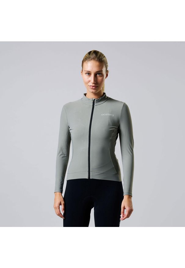 ACELERA - Ciepła damska koszulka kolarska z długim rękawem. Kolor: szary. Materiał: materiał. Długość rękawa: długi rękaw. Długość: długie. Sport: kolarstwo