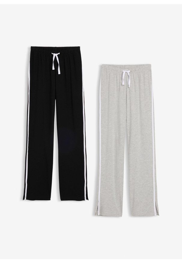 bonprix - Spodnie z dżerseju z elastycznej mieszanki bawełny organicznej (2 pary). Kolor: czarny. Materiał: jersey, bawełna. Styl: sportowy