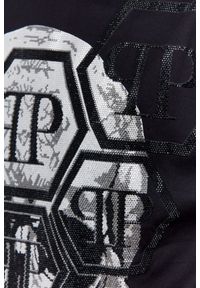 Philipp Plein - PHILIPP PLEIN Czarny t-shirt męski Round neck ss iconic plein, Rozmiar M. Kolor: czarny. Materiał: prążkowany, skóra. Wzór: aplikacja #3