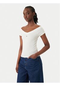 Tommy Jeans Bluzka DW0DW22265 Biały Slim Fit. Kolor: biały. Materiał: bawełna #1