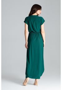 Lenitif - Długa asymetryczna sukienka na gumce kopertowy dekolt zielona. Typ kołnierza: dekolt kopertowy. Kolor: zielony. Typ sukienki: asymetryczne, kopertowe. Długość: maxi #3