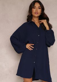Renee - Granatowa Sukienka Koszulowa Oversize Phoira. Kolor: niebieski. Materiał: tkanina. Typ sukienki: koszulowe, oversize #4