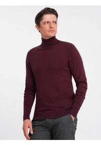 Ombre Clothing - Męski jednokolorowy dzianinowy golf z wiskozą – bordowy V4. Okazja: na co dzień. Typ kołnierza: golf. Kolor: czerwony. Materiał: wiskoza, dzianina. Wzór: gładki, aplikacja, jednolity. Styl: klasyczny, casual #3