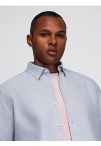 Ombre Clothing - Elegancka męska koszula oxford z haftem – błękitna V1 OM-SHOS-0172 - XXL. Okazja: na spotkanie biznesowe, do pracy. Typ kołnierza: kołnierzyk klasyczny. Kolor: niebieski. Materiał: bawełna, tkanina. Wzór: haft. Styl: elegancki #4