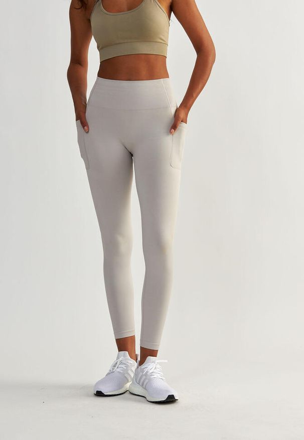 BESHAPED - Legginsy fitness damskie Beshaped Lift Me Up z kieszeniami. Kolor: szary. Materiał: nylon. Sport: fitness