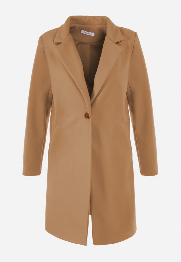 Born2be - Beżowy Płaszcz Jednorzędowy Sono. Okazja: na co dzień. Typ kołnierza: golf. Kolor: beżowy. Materiał: dzianina, jeans. Długość: do kolan. Styl: casual