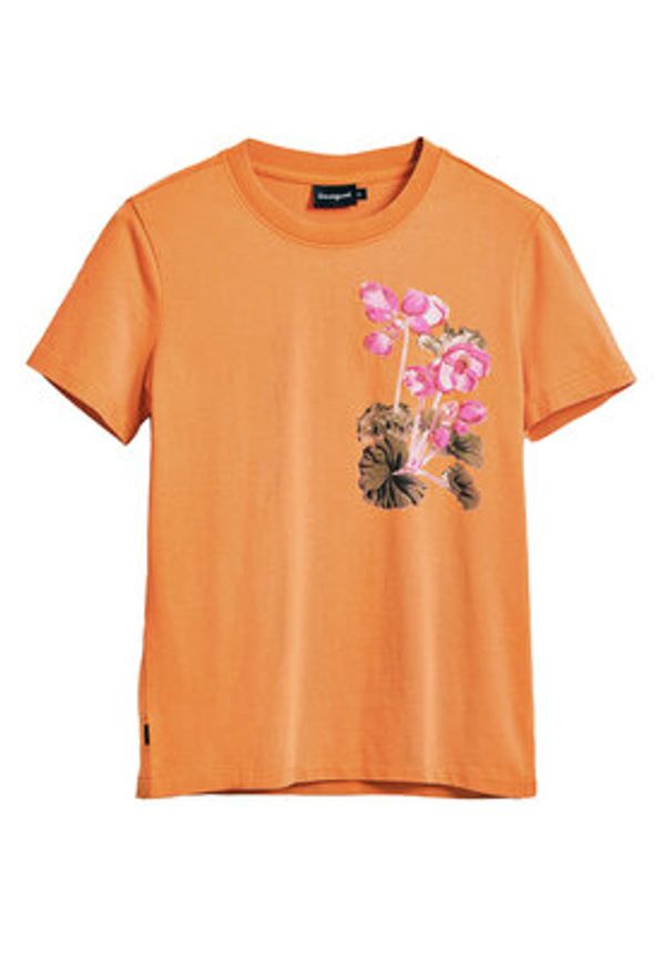 Desigual T-Shirt Botanical 25SWTK48 Pomarańczowy Slim Fit. Kolor: pomarańczowy. Materiał: bawełna