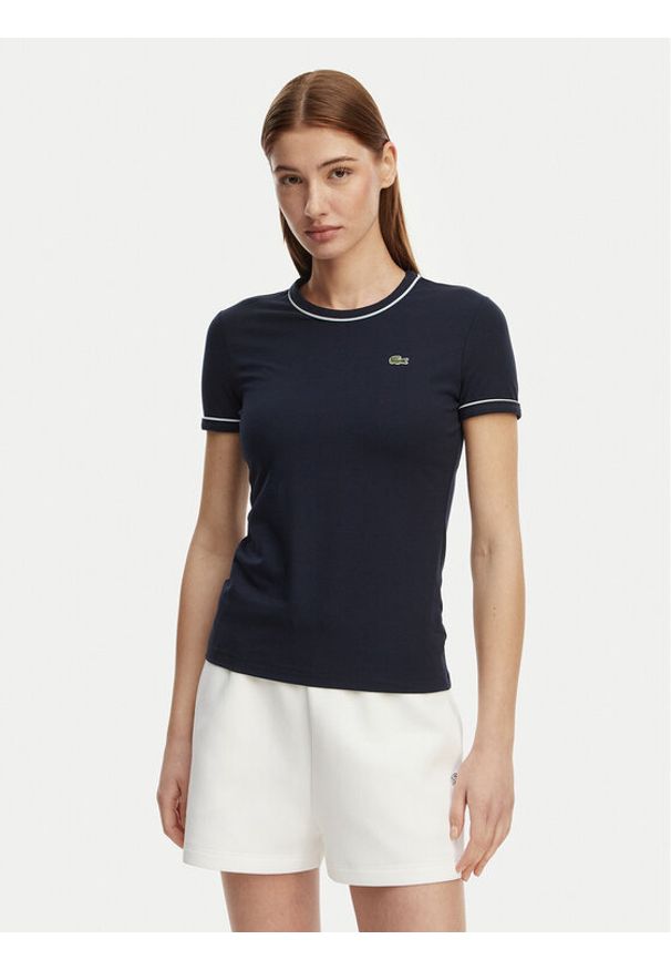 Lacoste T-Shirt TF5289 Granatowy Slim Fit. Kolor: niebieski. Materiał: bawełna