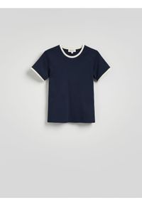 Reserved - T-shirt z kontrastową lamówką - granatowy. Kolor: niebieski. Materiał: bawełna #1