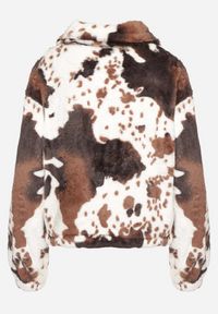 Born2be - Czarno-Biała Futerkowa Kurtka ze Ściągaczami i Kołnierzykiem w Animal Print Fortilia. Okazja: na spacer. Kolor: czarny. Materiał: materiał, jeans, futro. Długość rękawa: długi rękaw. Długość: długie. Wzór: nadruk. Styl: elegancki #6