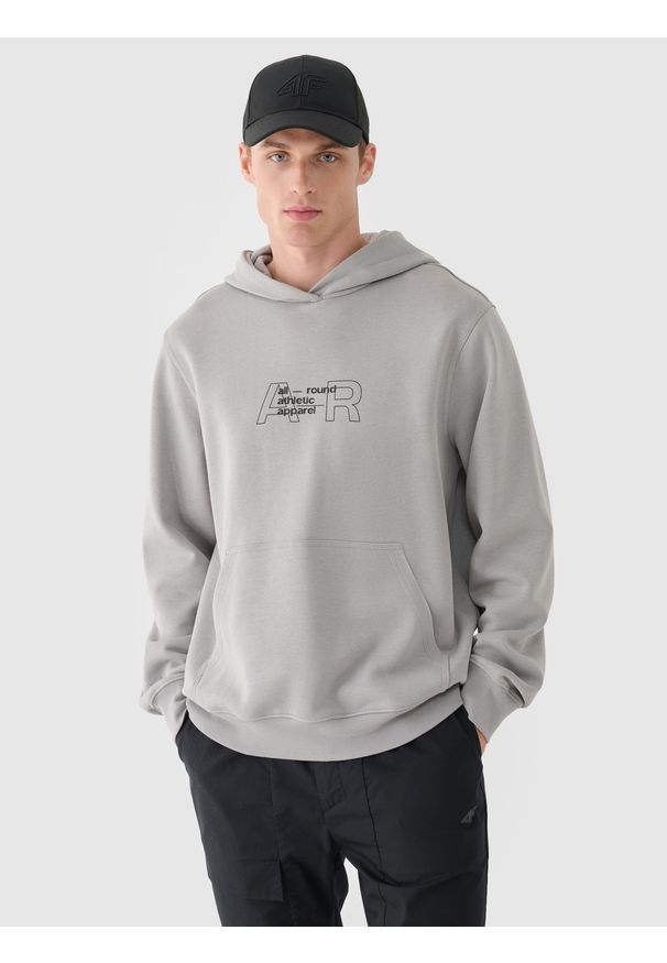 4f - 4F Bluza dresowa nierozpinana z kapturem męska - szara XXL. Okazja: na co dzień. Typ kołnierza: kaptur. Kolor: szary. Materiał: dresówka. Wzór: gładki, nadruk, ze splotem. Styl: sportowy, casual