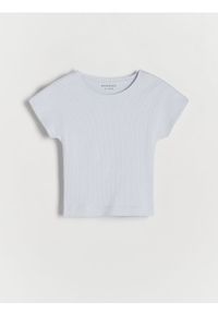 Reserved - Prążkowany t-shirt - jasnoniebieski. Kolor: niebieski. Materiał: prążkowany