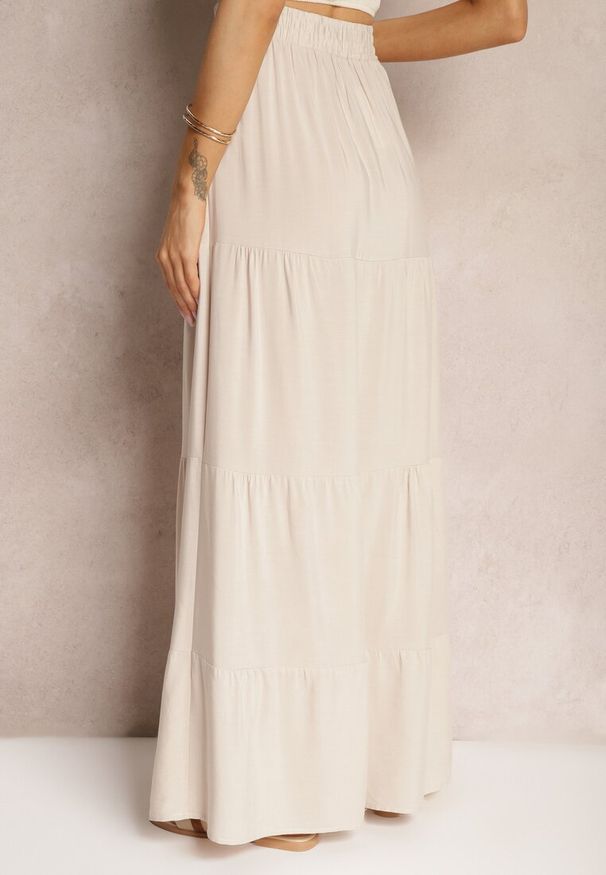 Renee - Beżowa Spódnica z Bawełny o Rozkloszowanym Kroju Kainne. Okazja: na co dzień. Kolor: beżowy. Materiał: bawełna. Styl: casual