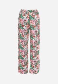 Born2be - Zielono-Różowe Szerokie Spodnie z Wiskozy w Abstrakcyjny Print z Gumką w Pasie Sumiesa. Kolor: zielony. Materiał: wiskoza. Wzór: nadruk #6