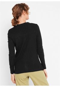 Sweter rozpinany w prążek bonprix czarny. Kolor: czarny. Wzór: prążki #5