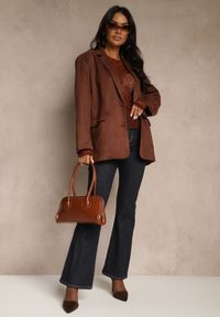 Renee - Brązowa Oversizowa Marynarka w Stylu Retro Zenorela. Okazja: na co dzień. Kolor: brązowy. Materiał: jeans, materiał. Wzór: aplikacja. Styl: retro #3