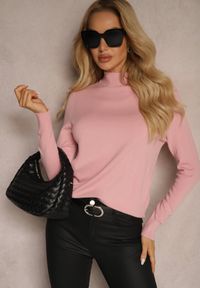 Renee - Jasnoróżowy Casualowy Golf Arlotta. Okazja: na co dzień. Typ kołnierza: golf. Kolor: różowy. Materiał: jedwab, jeans, poliester, poliamid. Styl: casual #3