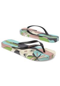 Beżowe Japonki Ipanema Graffiti Modne Obuwie Damskie. Okazja: na co dzień, na plażę, na spacer. Kolor: beżowy. Materiał: materiał. Wzór: kolorowy, paski. Sezon: lato. Styl: elegancki, casual