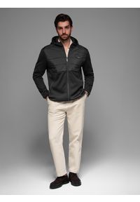 Ombre Clothing - Kurtka lekka męska z łączonych materiałów z kapturem i ozdobnym pikowaniem – czarna V5. Okazja: na co dzień. Typ kołnierza: kaptur. Kolor: czarny. Materiał: materiał. Wzór: aplikacja. Styl: casual #8