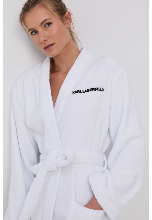Karl Lagerfeld - Szlafrok. Kolor: biały. Materiał: włókno, dzianina