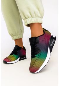 Casu - Czarne sneakersy na koturnie buty sportowe sznurowane casu b3363-9. Kolor: czarny, wielokolorowy. Obcas: na koturnie