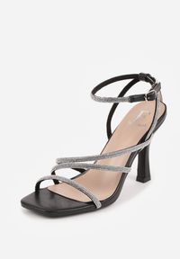 Renee - Czarne Sandały na Szpilce z Paskami z Cyrkonii Miefia. Okazja: na imprezę. Zapięcie: pasek. Kolor: czarny. Wzór: aplikacja. Sezon: lato. Obcas: na szpilce. Styl: elegancki, klasyczny #8