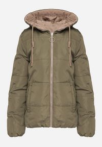 Born2be - Beżowa Dwustronna Pikowana Kurtka z Kapturem Ściągana przy Rękawach Nevelas. Okazja: na spacer, na co dzień. Typ kołnierza: kaptur. Kolor: beżowy. Materiał: jeans. Wzór: aplikacja. Styl: casual, elegancki, sportowy #2