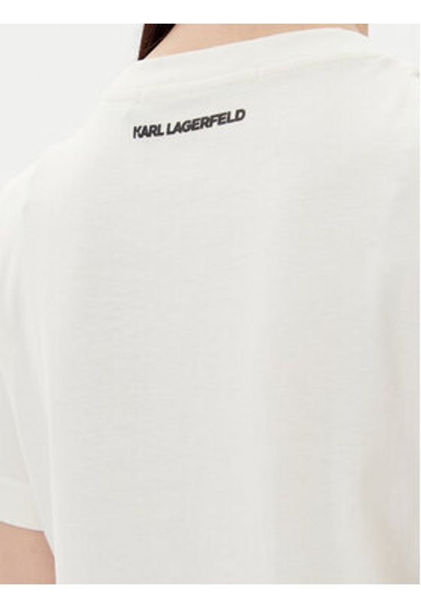 Karl Lagerfeld - KARL LAGERFELD T-Shirt A1W17128 Écru Regular Fit. Typ kołnierza: dekolt w karo. Materiał: bawełna