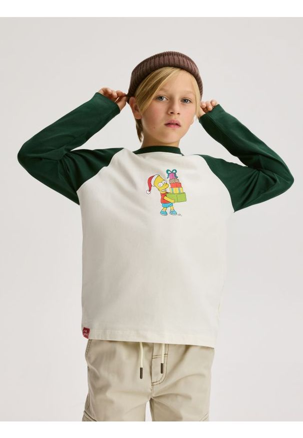 Reserved - Longsleeve The Simpsons - złamana biel. Materiał: dzianina, bawełna. Długość rękawa: długi rękaw