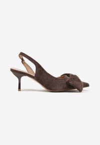 Renee - Brązowe Sandały na Szpilce Slingback z Kokardą Sunaiel. Nosek buta: otwarty. Kolor: brązowy. Sezon: lato. Obcas: na szpilce. Wysokość obcasa: średni #3