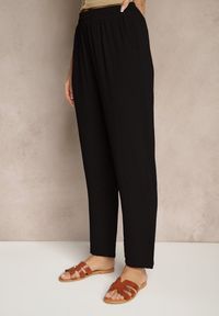 Renee - Czarne Spodnie z Bawełną o Szerokim Kroju High Waist Fanelithia. Okazja: na co dzień. Stan: podwyższony. Kolor: czarny. Materiał: bawełna. Styl: casual