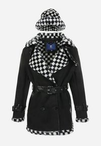 Born2be - Czarna Kurtka Dwurzędowa z Paskiem Morli. Kolor: czarny. Materiał: futro #5