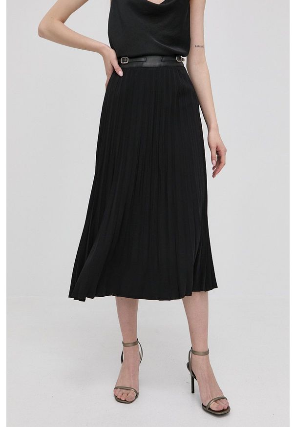 Morgan spódnica kolor czarny midi rozkloszowana. Kolor: czarny. Materiał: tkanina. Wzór: gładki