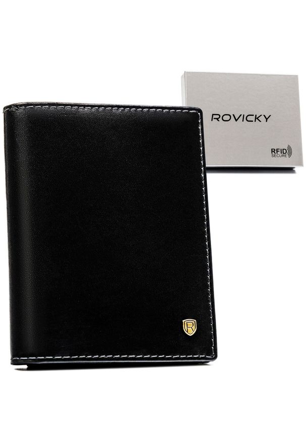 ROVICKY - Portfel męski Rovicky N03-RVT czarny. Kolor: czarny. Materiał: skóra
