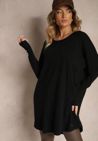 Renee - Czarny Sweter Oversize z Wiskozą i Modalem ze Ściągaczami Gemiena. Kolor: czarny. Materiał: wiskoza. Długość rękawa: długi rękaw. Długość: długie. Styl: elegancki #4