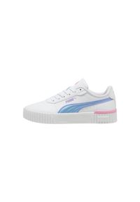 Buty do chodzenia dla dzieci Puma Carina 2.0 Bouncy Sky. Zapięcie: sznurówki. Kolor: biały, wielokolorowy, różowy, niebieski. Materiał: materiał, syntetyk, tkanina. Szerokość cholewki: normalna. Sport: turystyka piesza