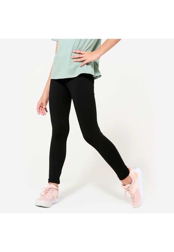 DOMYOS - Legginsy dziecięce Domyos. Kolekcja: plus size. Kolor: czarny. Materiał: materiał, poliester, elastan. Styl: sportowy