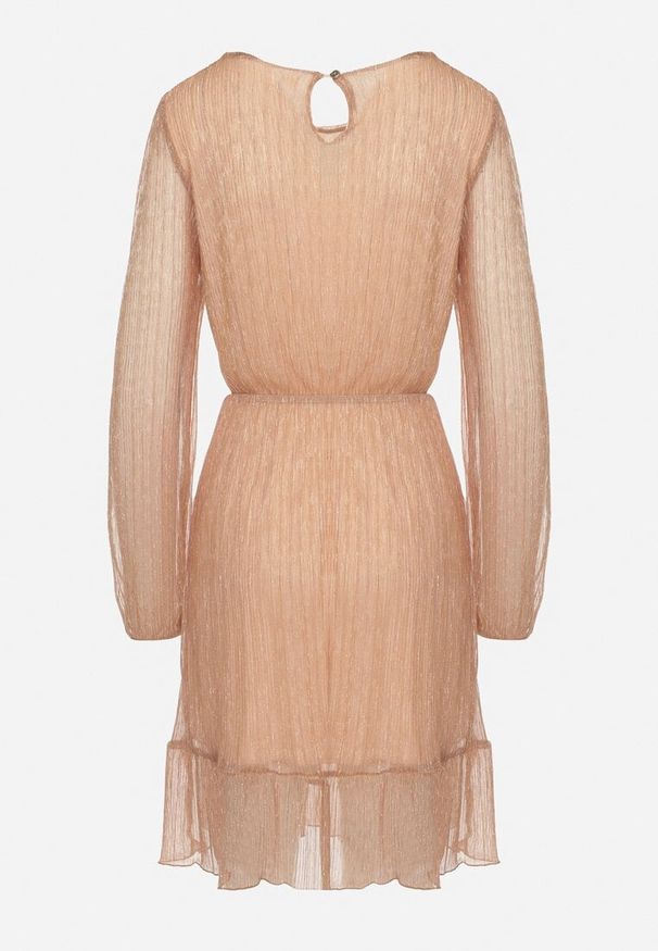 Born2be - Szampańska Sukienka z Wiskozy Ozdobiona Metaliczną Nicią Meliorea. Kolor: złoty. Materiał: wiskoza. Wzór: aplikacja. Styl: klasyczny, elegancki