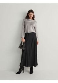 Reserved - Satynowa spódnica midi - czarny. Kolor: czarny. Materiał: satyna #1