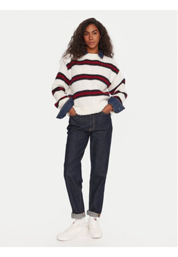 Tommy Jeans Sweter Badge DW0DW21679 Écru Relaxed Fit. Materiał: syntetyk