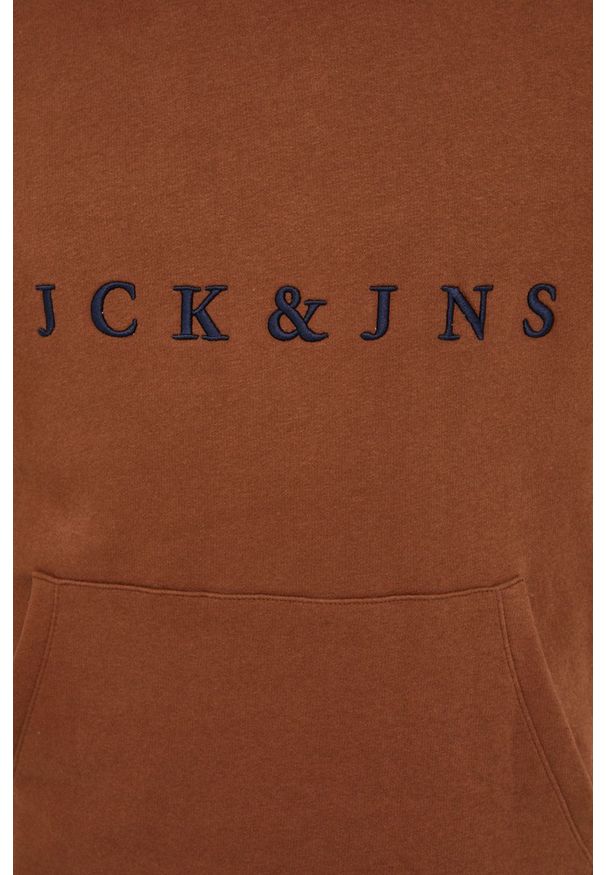 Jack & Jones Bluza męska kolor brązowy z kapturem z aplikacją. Typ kołnierza: kaptur. Kolor: brązowy. Wzór: aplikacja