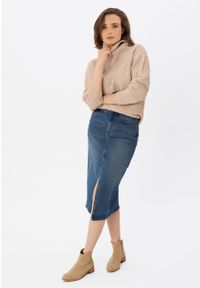 Volcano - Długa spódnica jeansowa G-VYEN. Okazja: na co dzień. Kolor: niebieski. Materiał: jeans. Długość: długie. Wzór: aplikacja. Styl: casual
