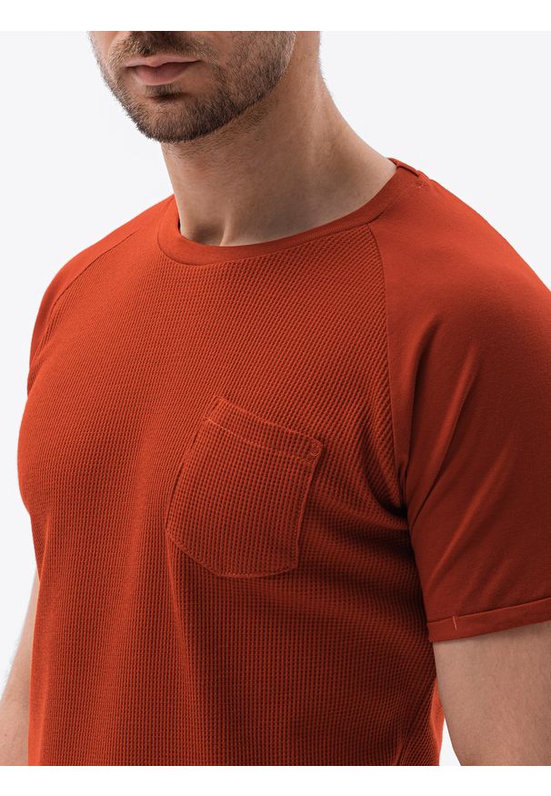 Ombre Clothing - T-shirt męski bez nadruku S1182 - ceglasty - XXL. Kolor: czerwony. Materiał: poliester, tkanina, bawełna. Styl: klasyczny