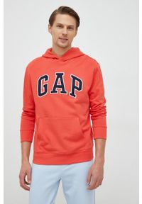 GAP bluza bawełniana męska kolor czerwony z kapturem z aplikacją. Typ kołnierza: kaptur. Kolor: czerwony. Materiał: bawełna. Wzór: aplikacja #4